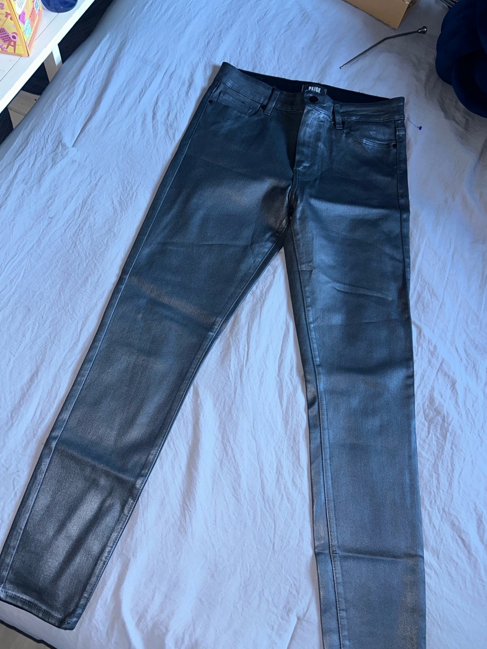 PAIGE Womens Dark Gray Coated Skinny Jeans